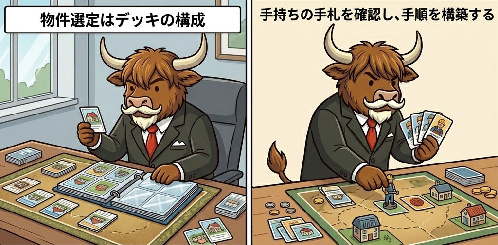 手持ちの手札を確認し、手順を構築する。